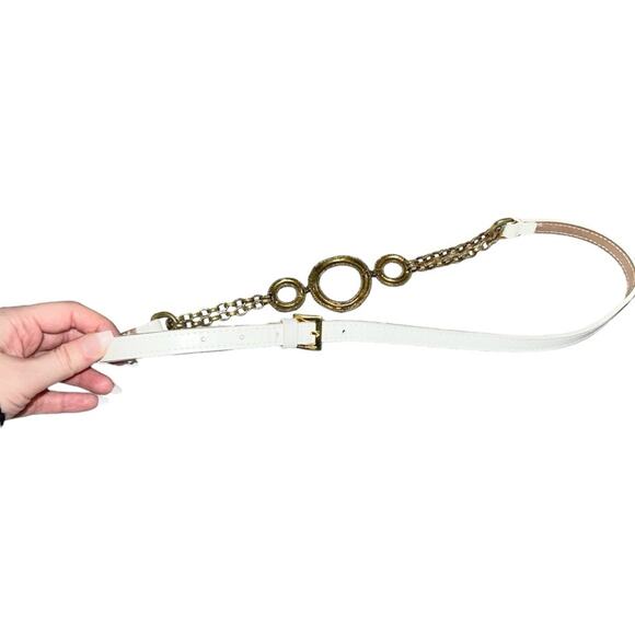 VTG Dolce & Gabbana White Leather Gold Rhinestone O-Ring Chain Glam Belt main image 10